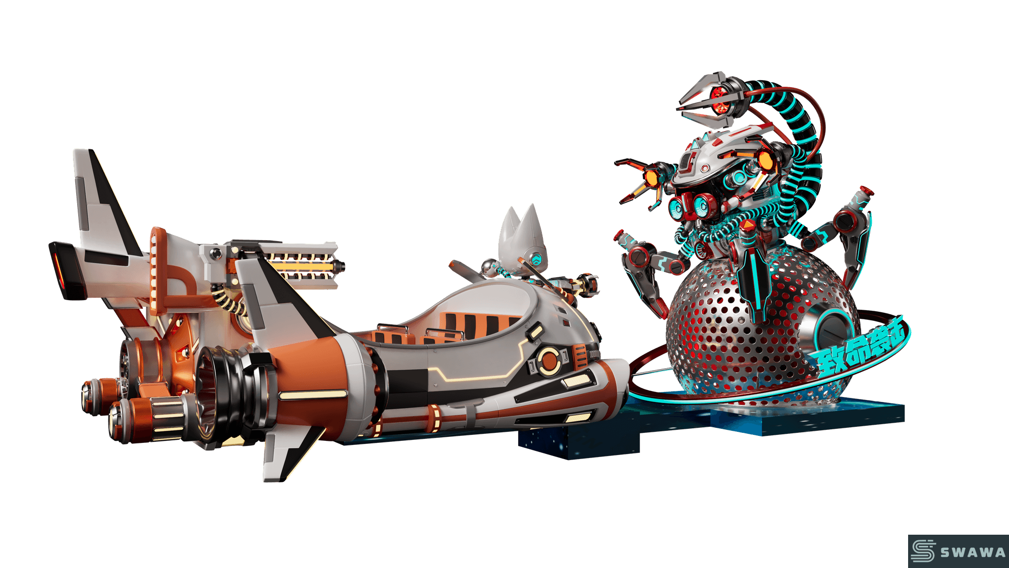 StarCore Agents™ Alien Invasion Themed Rotating Battle Ship | 16-Person Stimulating Amusement Ride