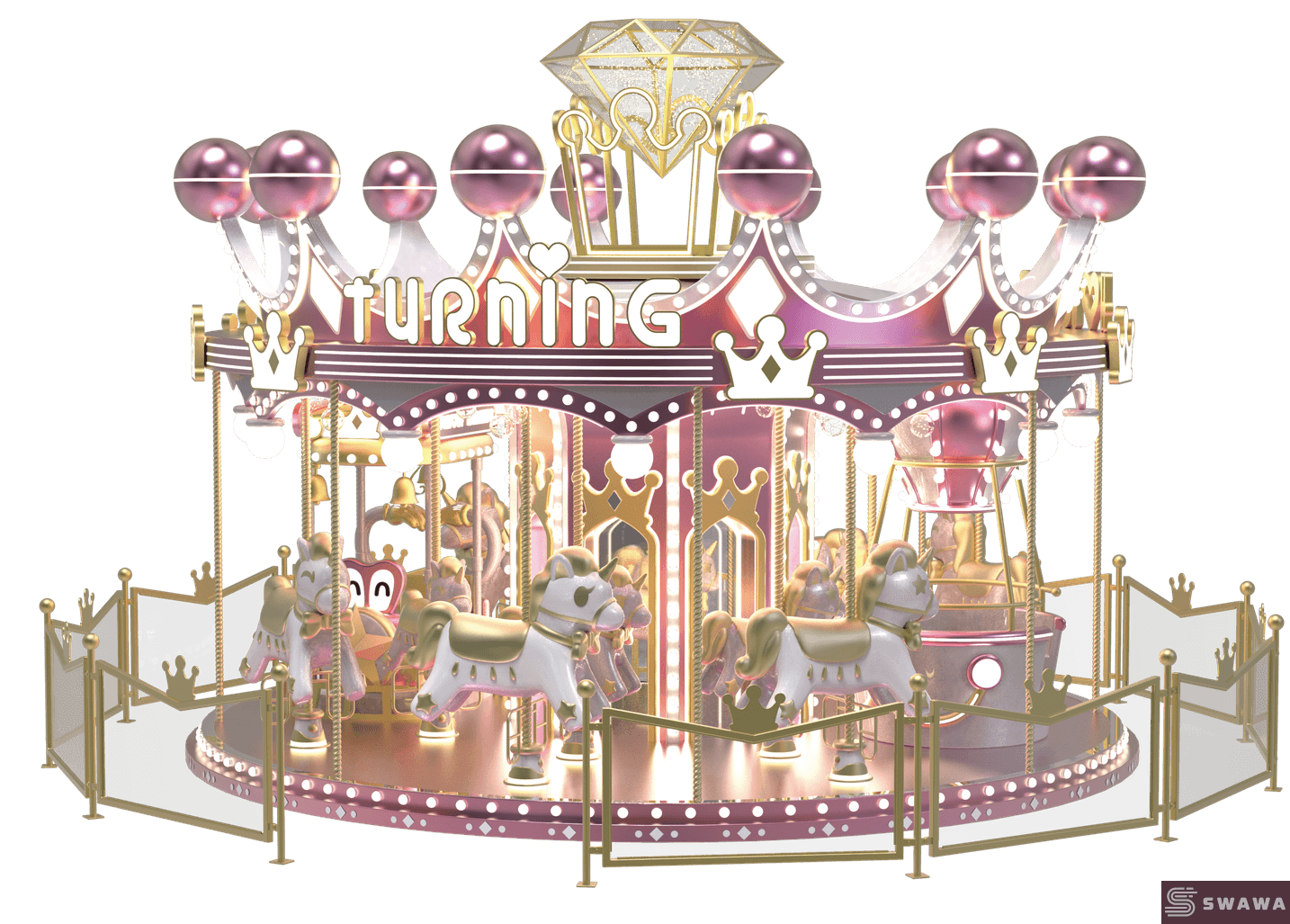 Swawa Lucky Carousel: 16-Seat Luxury Pink Merry-Go-Round | High-ROI Fairytale Ride for Parks & Malls