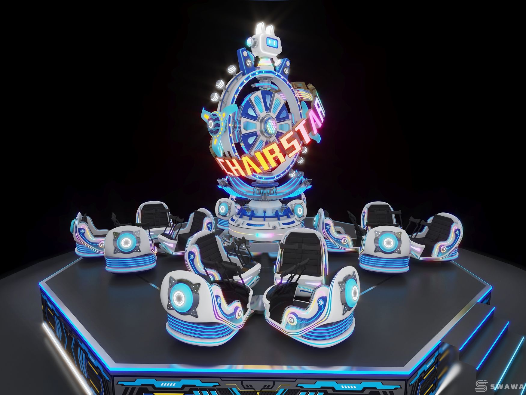 StarCore Agents™ Spatiotemporal Eddy Current Futuristic Rotating Amusement Ride | 16-Person