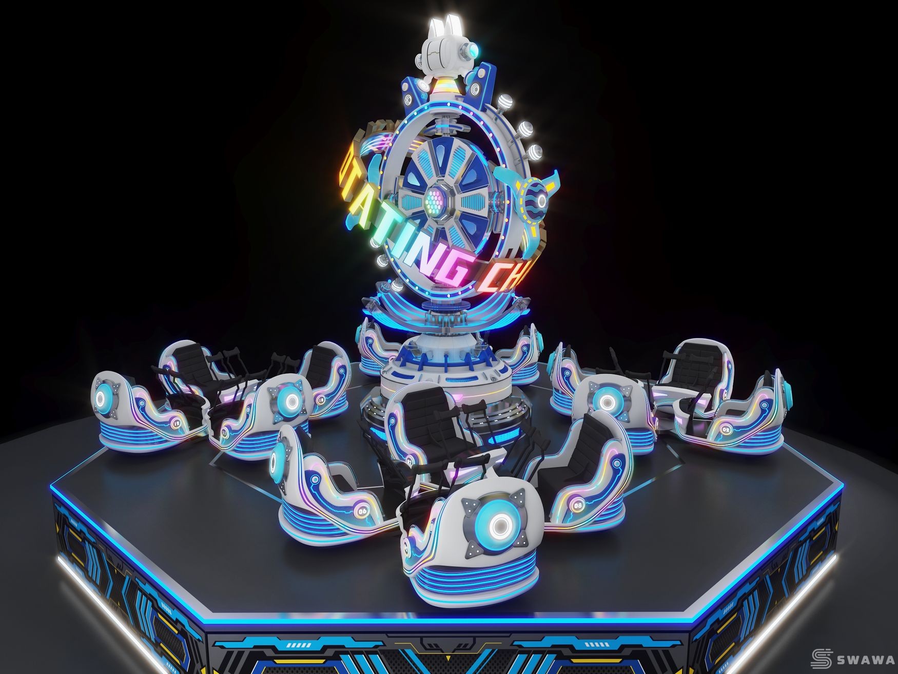 StarCore Agents™ Spatiotemporal Eddy Current Futuristic Rotating Amusement Ride | 16-Person